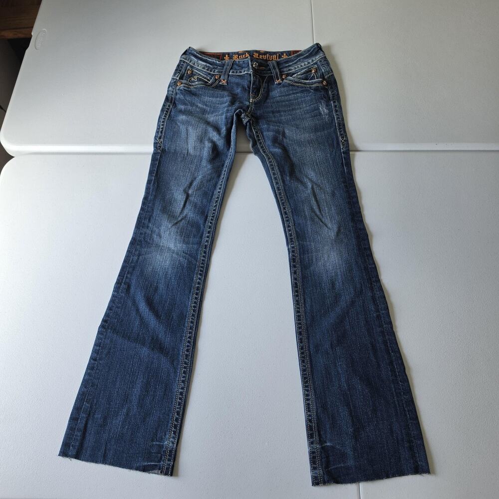 Rock Revival Chrissy Boot Jeans Low Rise Women 27 Blue Medium Wash Rodeo Bootcut - Picture 2 of 11